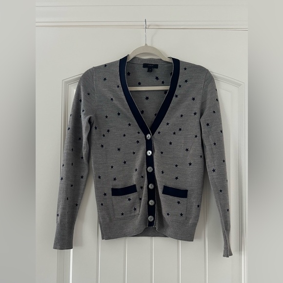 J.Crew Harlow Gray & Navy Star Print Wool Blend Lightweight
Cardigan Size XS - Picture 3 of 7